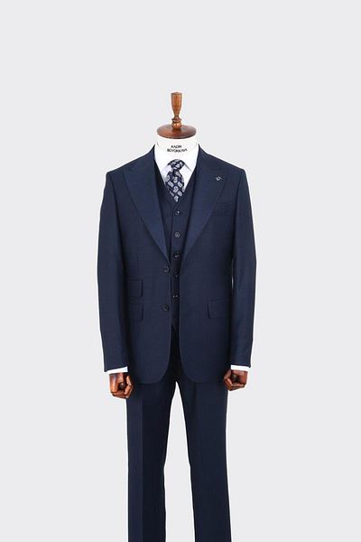 Kadir Büyükkaya Slim Fit Men's Suit with Vest - Stylish and Comfortable Viscose Mixed-Kaw1049S