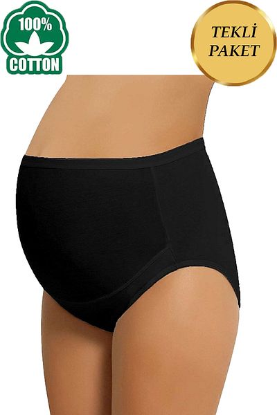 SWEAT FAST Chiloți negri elastici de maternitate cu talie înaltă, 100% bumbac