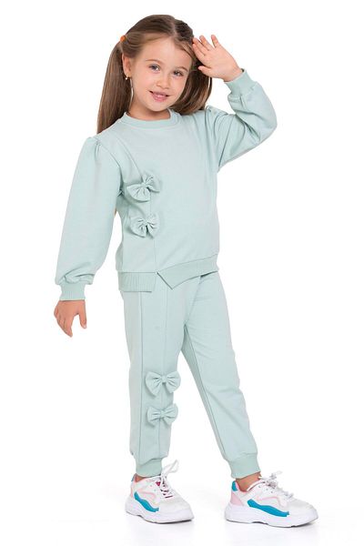 zepkids Mint Color Girl's Tracksuit Set with Bow on the Front