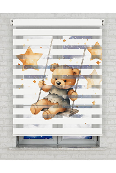 Bright Cover Sevimli Ayıcık Baskılı Zebra Perde - Gece Gündüz - Bebek Odası P...