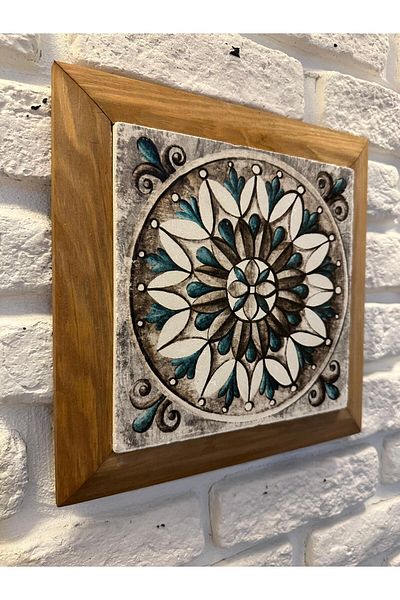 woodhomeworks Панел за маса от естествен камък и мрамор с масивна рамка, 26x26 см, спирална мозайка