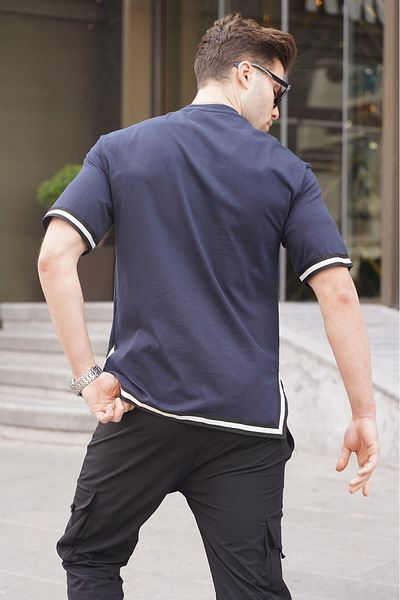Madmext Μπλουζάκι με ριγέ Navy Blue Crew 6097