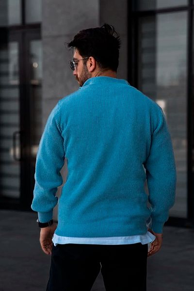 Black Sokak Men's Stand Collar Half Zipper Baby Blue Knitwear Sweater