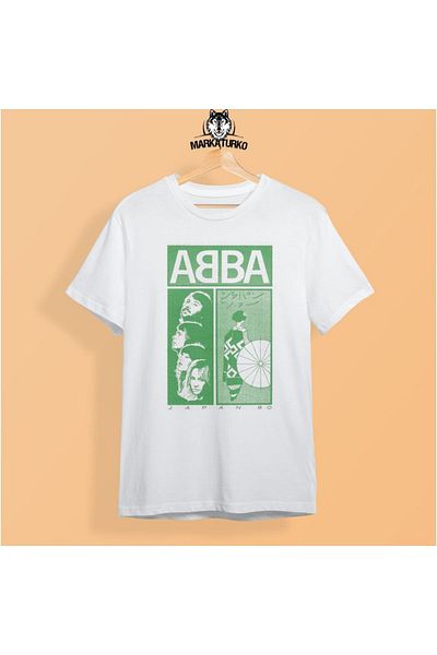 MarkaTurko Tricou unisex din bumbac pieptănat alb cu imprimeu Abba 2905-b88