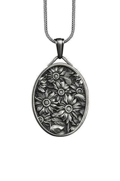 Bysilverstone Ayçiçeği Madalyon Gümüş Kolye
