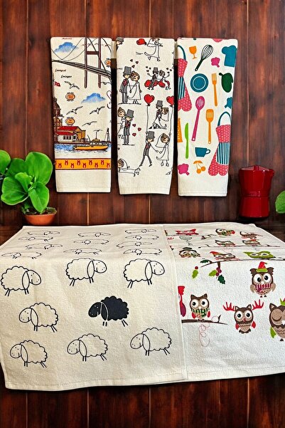 CNR Garden مجموعة من 5 مناشف قطنية مطبوعة - مناشف مطبخ ناعمة منقوشة مقاومة لل...