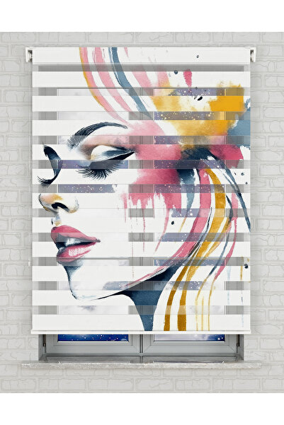 AD Home Renkler Vektörel Kadın Baskılı Zebra Perde - Oturma Odası Perdesi, Mu...