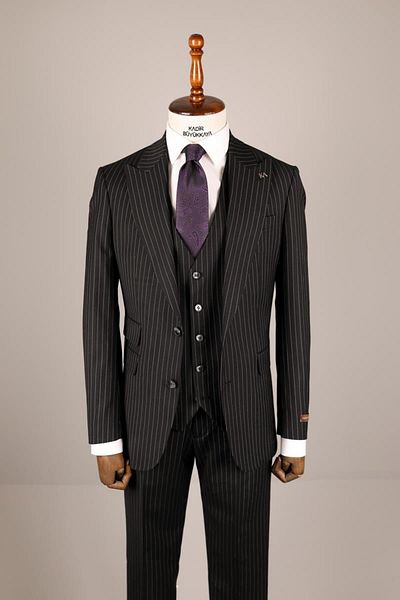 Kadir Büyükkaya Men's Comfortable Cut Suit with Vest - Kav1018S