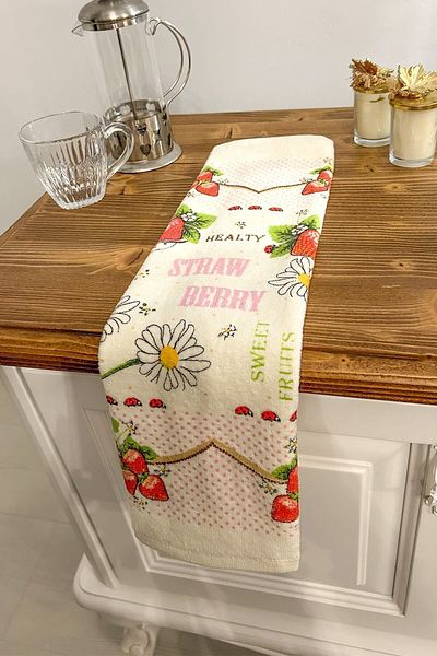 CNR Garden 3-Piece 30x50 cm Printed Towel Set - Hand and Face Towel, Kitchen Towel, Wooden Base