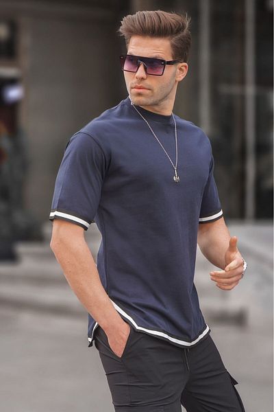Madmext Μπλουζάκι με ριγέ Navy Blue Crew 6097