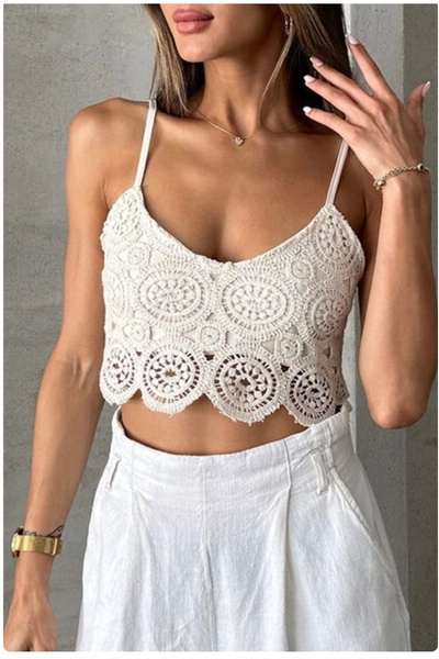 LUX BY HAM DANTEL İP ASKILI BLUZ