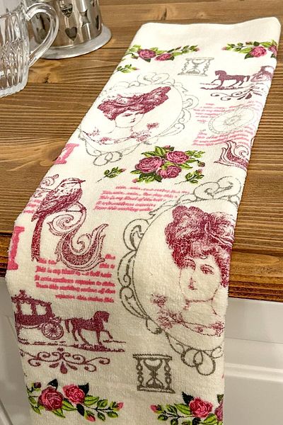 CNR Garden 5-Piece 30x50 Cm Printed Towel Set - Hand and Face Towel, Kitchen Towel, Wooden Base