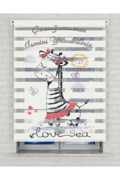 Bright Cover Zürafa Çocuk İsimli Baskılı Zebra Perde - Gece Gündüz - Bebek Od...
