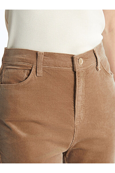 LC Waikiki Kahverengi Dar Fit İspanyol Paça Kadın Kadife Pantolon