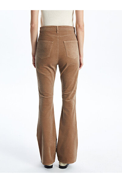 LC Waikiki Kahverengi Dar Fit İspanyol Paça Kadın Kadife Pantolon