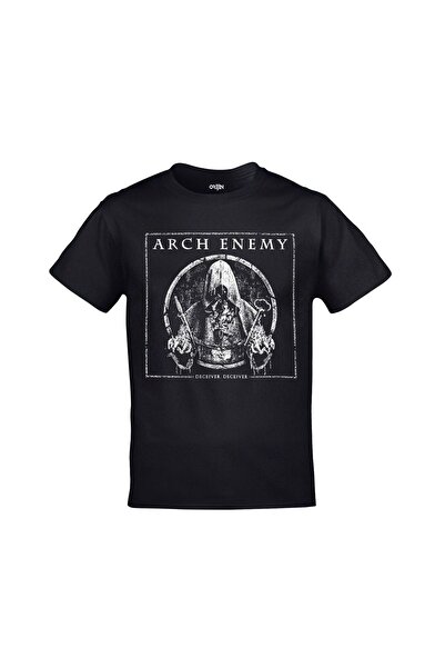 Kalic Studio Tricou unisex negru cu imprimeu în față și în spate Arch Enemy Deceiver