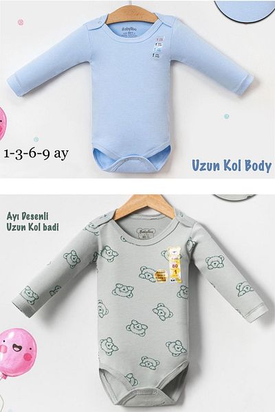 BABYİBO Baby Boy 2 Pieces 100% Cotton Long Sleeve Snap Body Bodysuit
