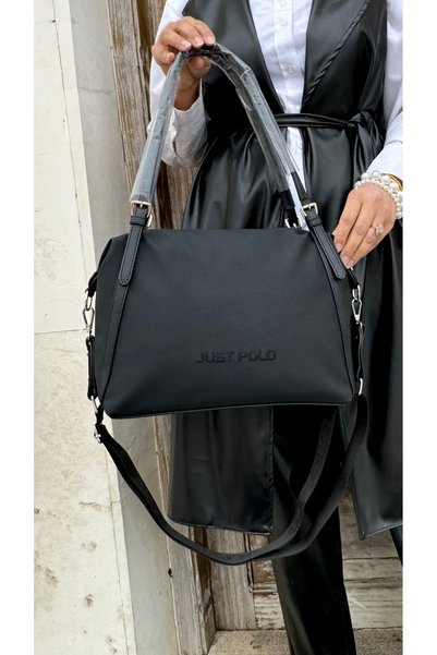 Just Polo Justpolo Women's Black Large Size Shoulder Bag with Adjustable Long Strap (School Size)