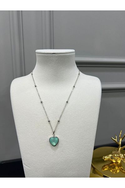 Store Turquaz Stone Steel Chain Heart Necklace