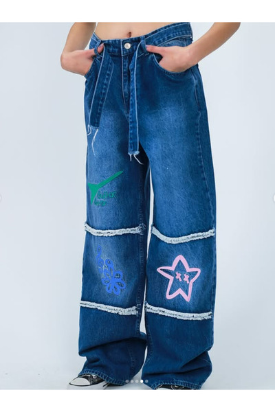 KOTOLOG Y2k Blue Guitar Star Detaliu brodat Baggy