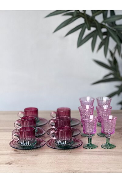 Hediye Köşkü 6 Kişilik Çift Renkli Origami Cam Kahve Seti