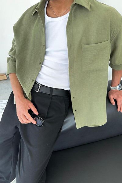 HAFKAGİYİM Πουκάμισο Khaki Basic με λεπτομέρεια μπροστινής τσέπης Oversize