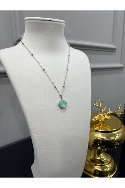 Store Turquaz Stone Steel Chain Heart Necklace