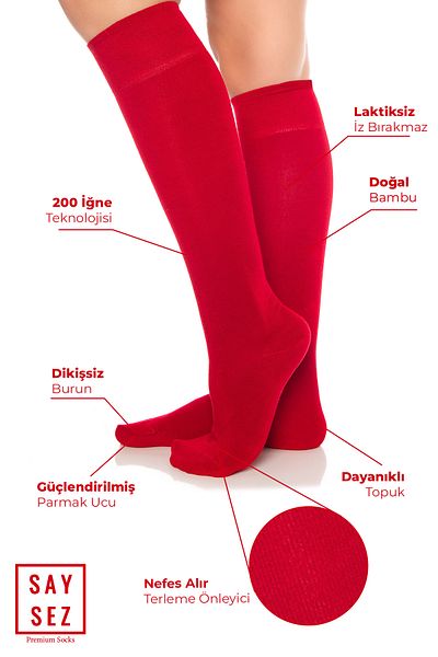 SAYSEZ Bamboo Women's Knee-Length Red Soft Long Seamless Socks / Pants Socks / Non-Showing Socks