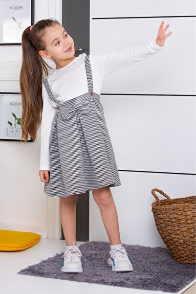 tunays shopping Lace Collar Detailed Houndstooth Girl's Dress