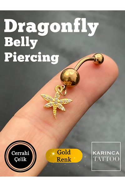 Karınca Piercing Dragonfly Zircon Stone Gold Color Belly Piercing (Ant Tattoo)