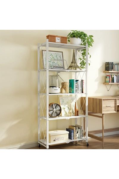 ABAREEK 5-Tier Moveable 163L X 40H X 72W Foldable Storage Shelves White
