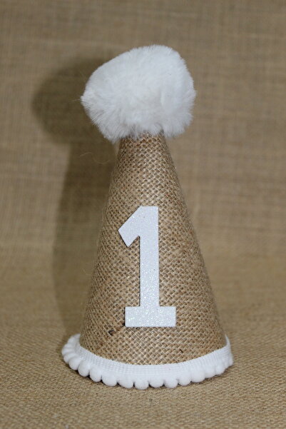 asöy Καπέλο PomPom Λευκή Κρέμα 1 έτους - Με Ύφασμα Σάκκου για Γενέθλια