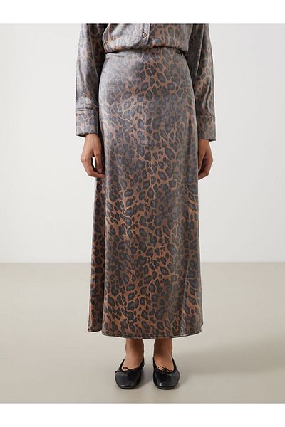 LC Waikiki Lcw Modest Women's Leopard Print Satin Skirt with Zip-Up Waist