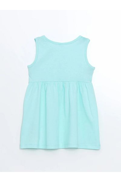 LC Waikiki Lcw Eco Turquoise Crew Neck Printed Girls' Dress