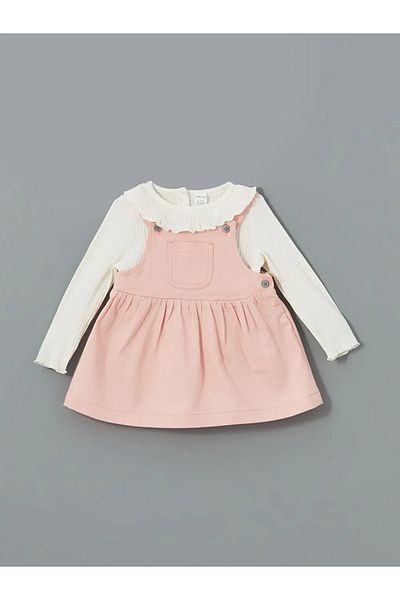 LC Waikiki Lcw Baby Pink Crew Neck Baby Girl Blouse and Dress 2Pcs