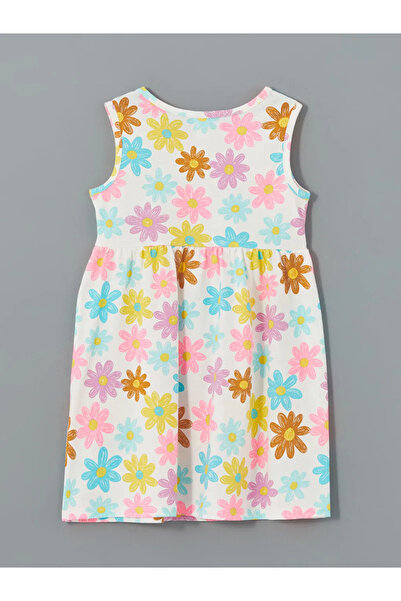 LC Waikiki Lcw Baby Ecru Crew Neck Floral Girls' Combed Cotton Dress