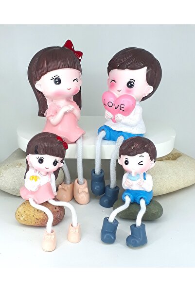 PİNA HEDİYELİK AKSESUAR Dekoratif Polyester Aile Biblo 2 Çocuklu Anne Baba He...