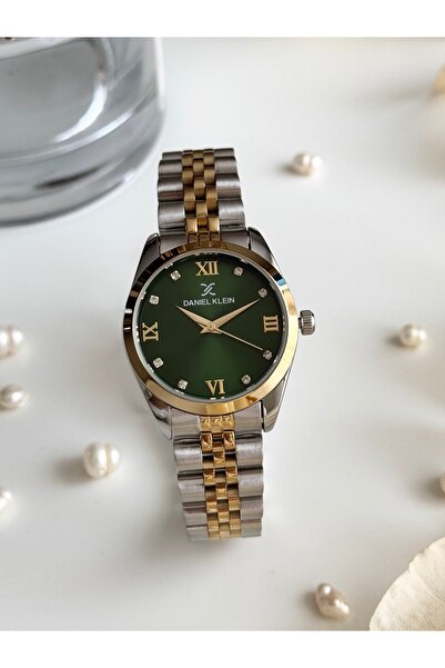 Daniel Klein Gold Gümüş Renk Yeşil İç Kadran Kadın Kol Saati