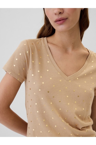 GAP Kadın Bej V Yaka Modal T-Shirt