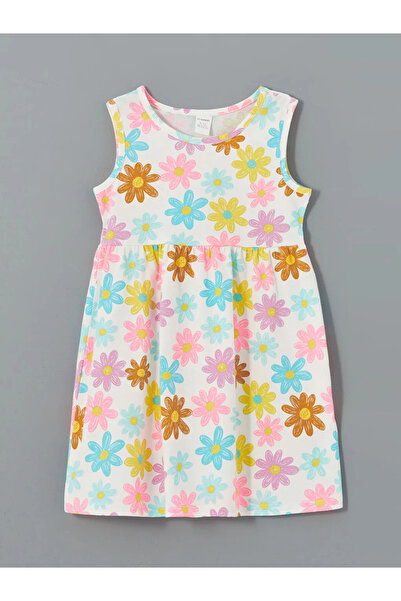 LC Waikiki Lcw Baby Ecru Crew Neck Floral Girls' Combed Cotton Dress