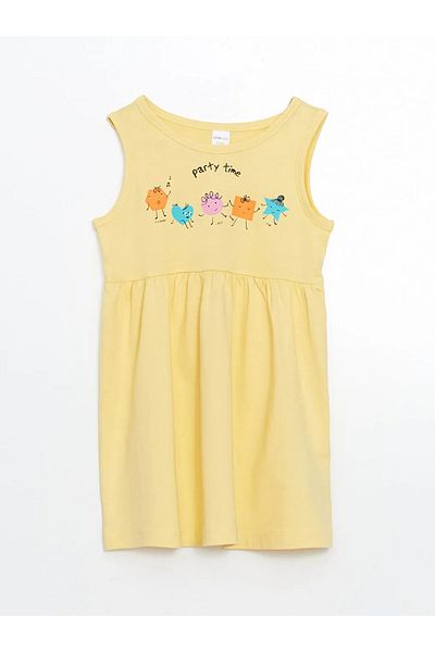 LC Waikiki Lcw Eco Yellow Crew Neck Printed Girls' Dress