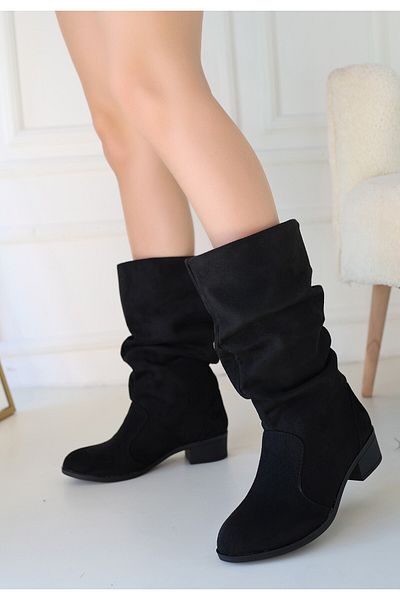 Lisinya Black Suede Heeled Boots