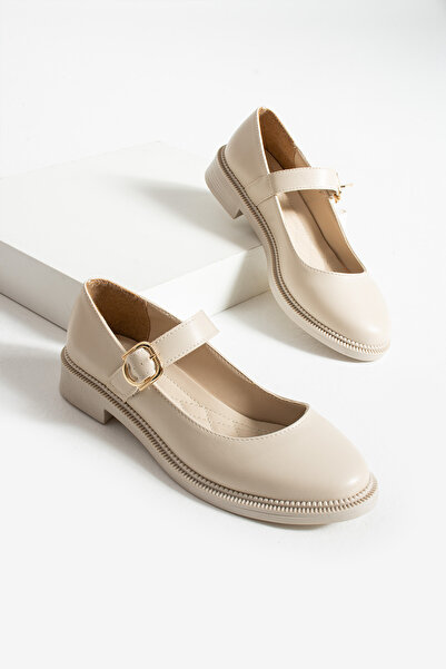 HVZ Exclusive Bej Cilt Kadın Günlük Rahat Ergonomik Mary Jane Ayakkabı