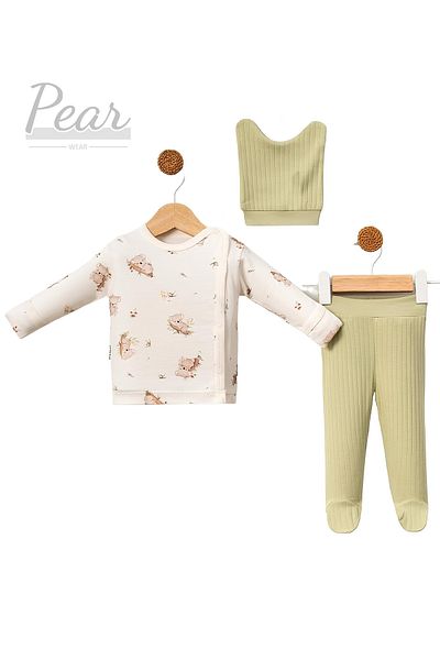 Pear Wear Koala Patterned 3-Piece Hospital Release 100% Cotton Organic Baby Set