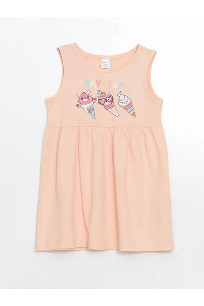 LC Waikiki Lcw Eco Pink Crew Neck Printed Girls' Dress