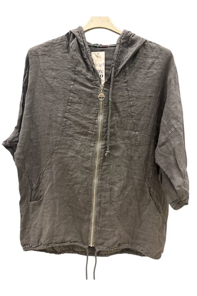 PHUTİ COLLECTION Italian Linen Anthracite Zippered Jacket