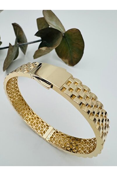 HZ LORA 14 Ayar Altın Modern  Kadın Kelepçe Bilezik-17,66 gr