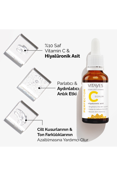 VITAYES C Vitamini Cilt Tonu Eşitleyici Leke Karşıtı Hyalüronik Asit Aydınlatıcı Nemlendirici Cilt Serumu