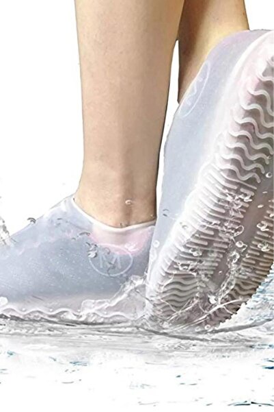 Nirnisa Beyaz Renk 34-39 Numara Silikon Ayakkabı Kılıfı Su Geçirmez Yağmur Çamur Koruyucu Kaymaz Galoş Kılıf