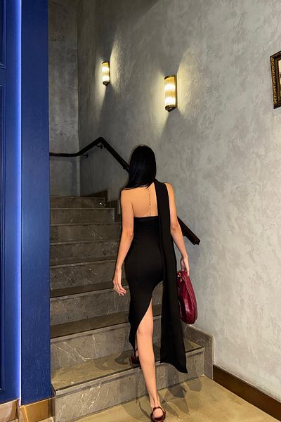 MAGGAZA leyla art ένα νέο άγγλο όψης στην τέχνη STRABLEZ DRESS NECK BELT WITH DETAIL - Μαύρο